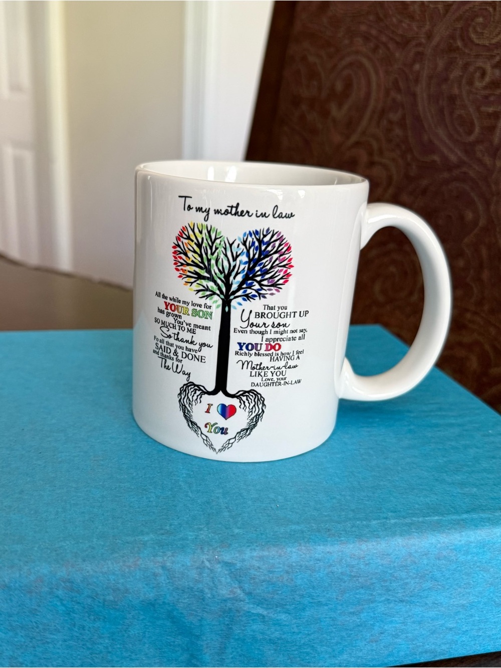 White 'To My Mother-in-Law' Rainbow Tree Ceramic Mug